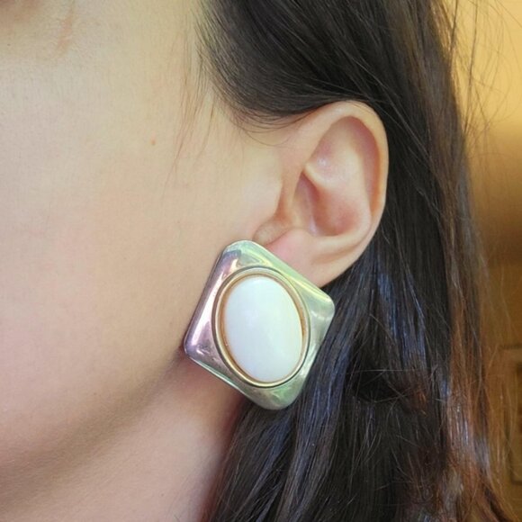 Vintage Modernist Chunky Stud Earrings - Picture 2 of 12